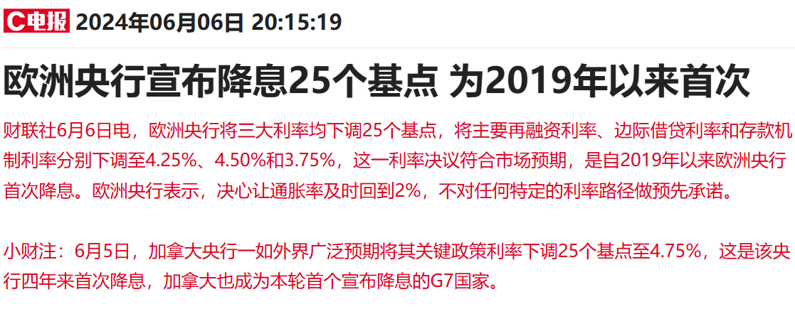 加拿大央行如期降息25个基点 强调经济面临下行风险
